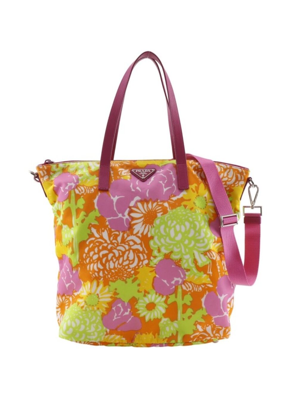 Prada 2-Way Shoulder Floral Nylon Pink Tote